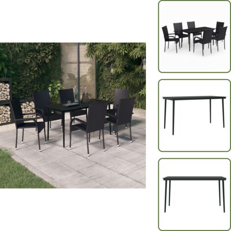 Arredamento da esterno - vidaXL Set da Pranzo da Giardino 7 pz Nero - Tavolo in vetro