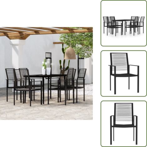Arredamento da esterno - vidaXL Set da Pranzo da Giardino 7 pz Nero - Tavolo in vetro