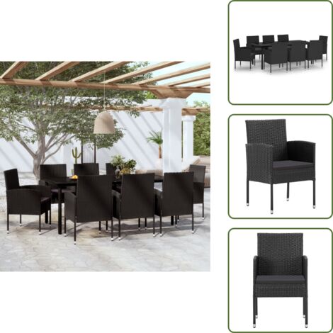 Arredamento da esterno - vidaXL Set da Pranzo da Giardino 9 pz Nero - Tavolo in vetro