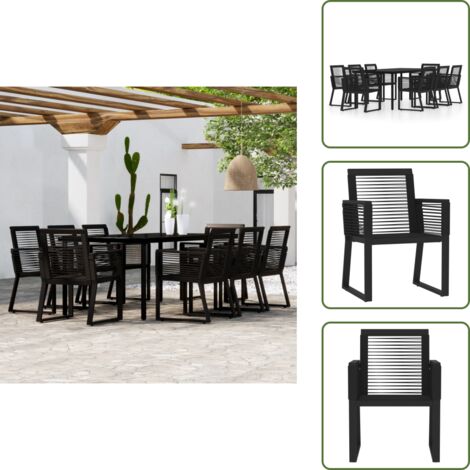 Arredamento da esterno - vidaXL Set da Pranzo per Giardino 9 pz con Cuscini Nero - Tavolo in vetro