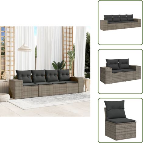 Arredamento da esterno - vidaXL Set Divani da Giardino 4 pz con Cuscini in Polyrattan Grigio - Rattan PE