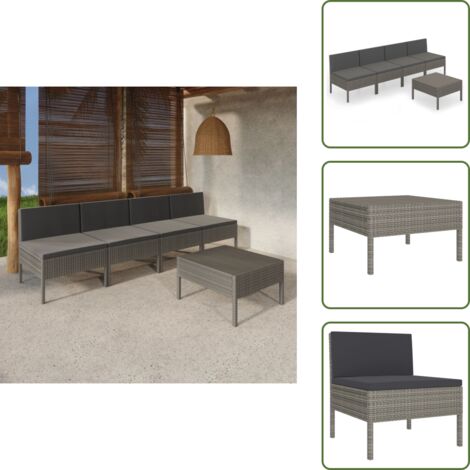 Arredamento da esterno - vidaXL Set Divani da Giardino 5 pz con Cuscini in Polyrattan Grigio - Divano da giardino