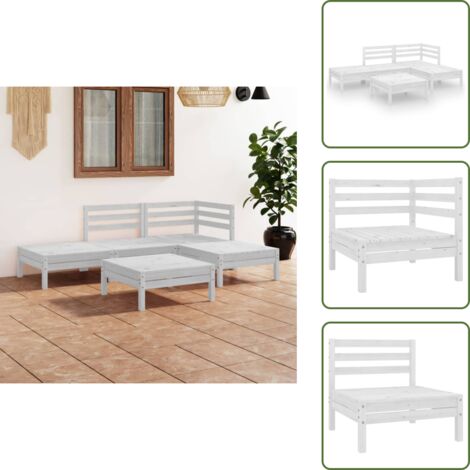 Arredamento da esterno - vidaXL Set Divani da Giardino 5 pz in Legno Massello di Pino Bianco - Divano angolare