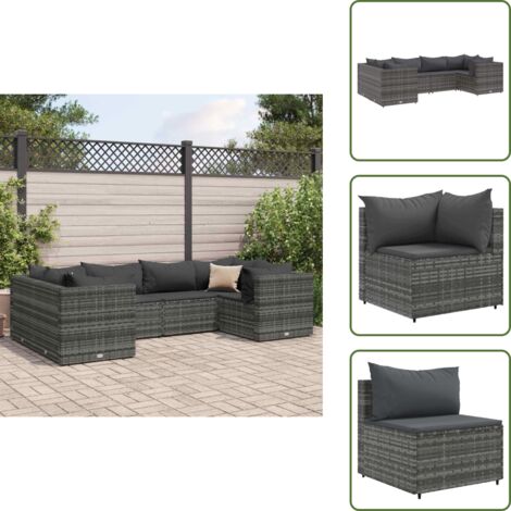 Arredamento da esterno - vidaXL Set Divani da Giardino 6 pz con Cuscini in Polyrattan Grigio - Rattan PE