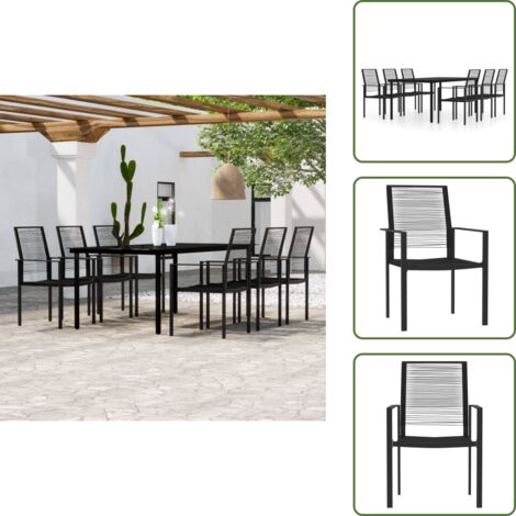 Arredamento da esterno - vidaXL Set Mobili da Pranzo da Giardino 7 pz Nero - Tavolo in vetro