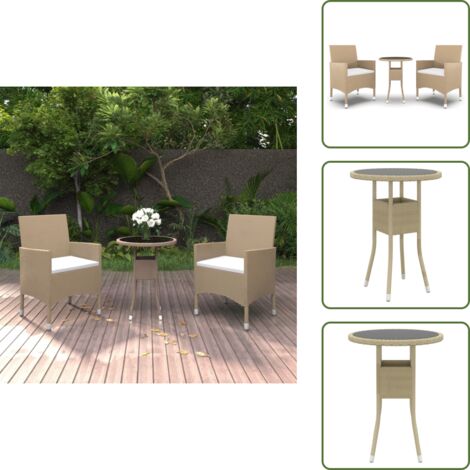 Arredamento da esterno - vidaXL Set Mobili da Pranzo per Giardino 3 pz in Polyrattan Beige - Tavolo in vetro temperato