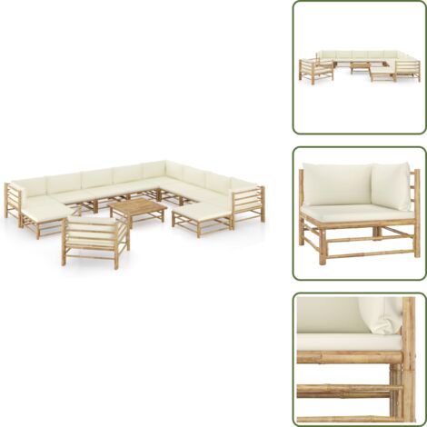 Arredamento da esterno - vidaXL Set Salotto da Giardino 12pz con Cuscini Bianco Crema in Bambù -