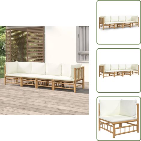 Arredamento da esterno - vidaXL Set Salotto da Giardino 4pz con Cuscini Bianco Crema in Bambù - Divano in bambù