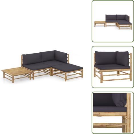 Arredamento da esterno - vidaXL Set Salotto da Giardino 4pz con Cuscini Grigio Scuro Bambù - Divano in bambù