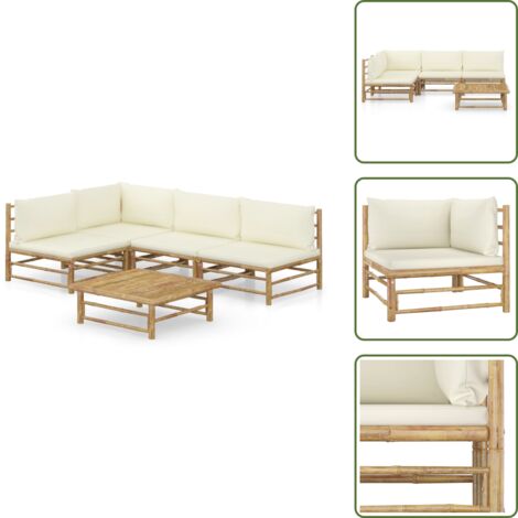 Arredamento da esterno - vidaXL Set Salotto da Giardino 5pz con Cuscini Bianco Crema in Bambù - Divano in bambù