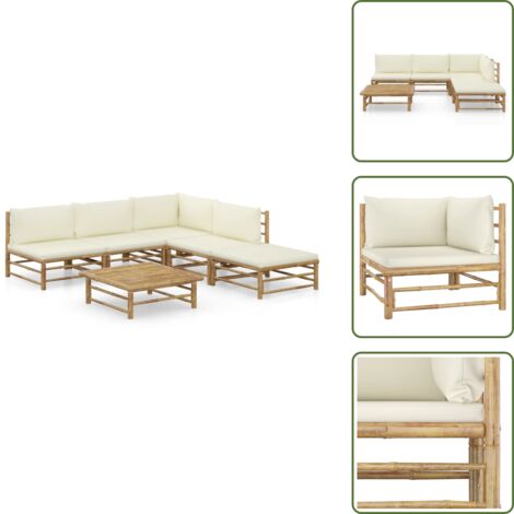 Arredamento da esterno - vidaXL Set Salotto da Giardino 6pz con Cuscini Bianco Crema in Bambù - Divano in bambù