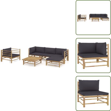 Arredamento da esterno - vidaXL Set Salotto da Giardino 6pz con Cuscini Grigio Scuro Bambù - Divano da esterno