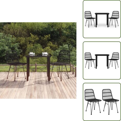Arredamento da giardino - vidaXL Set da Pranzo da Giardino 3 pz Nero in Polyrattan - Tavolo in vetro temperato