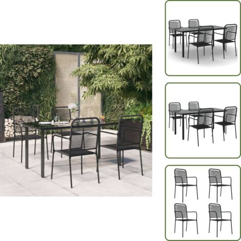 Arredamento da giardino - vidaXL Set da Pranzo da Giardino 5 pz Nero Corda di Cotone e Acciaio - Sedie da pranzo in acciaio