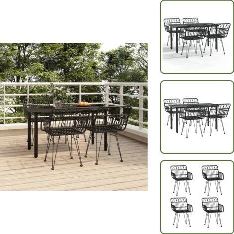 Arredamento da giardino - vidaXL Set da Pranzo da Giardino 5 pz Nero in Polyrattan - Tavolo in vetro temperato