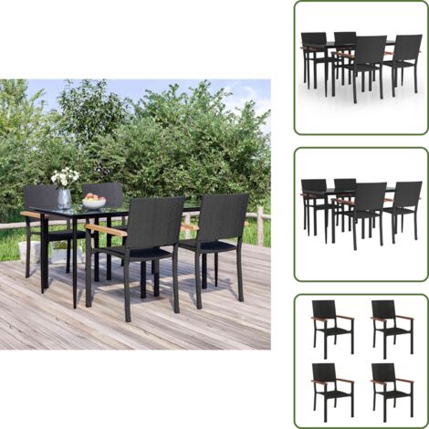 Arredamento da giardino - vidaXL Set da Pranzo da Giardino 5 pz Nero in Polyrattan - Tavolo in vetro temperato