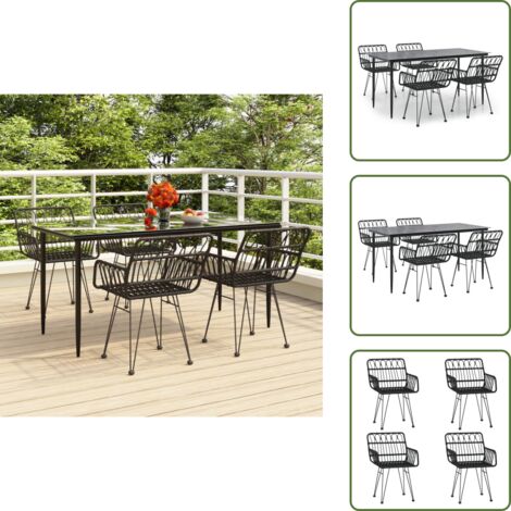 Arredamento da giardino - vidaXL Set da Pranzo da Giardino 5 pz Nero in Polyrattan - Tavolo in vetro temperato