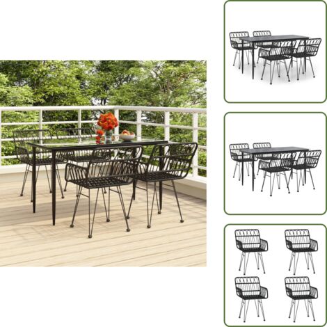 Arredamento da giardino - vidaXL Set da Pranzo da Giardino 5 pz Nero in Polyrattan - Tavolo in vetro temperato