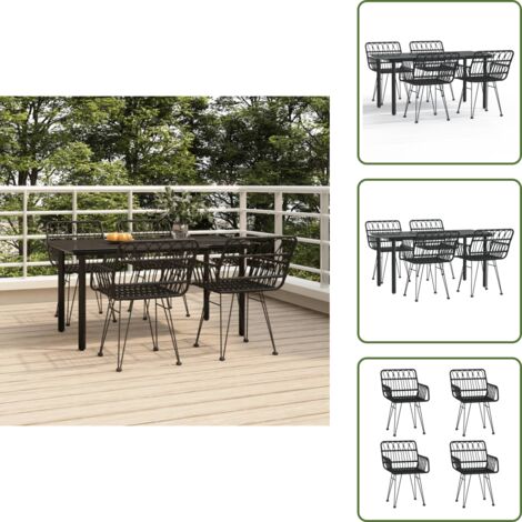 Arredamento da giardino - vidaXL Set da Pranzo da Giardino 5 pz Nero in Polyrattan - Tavolo in vetro temperato