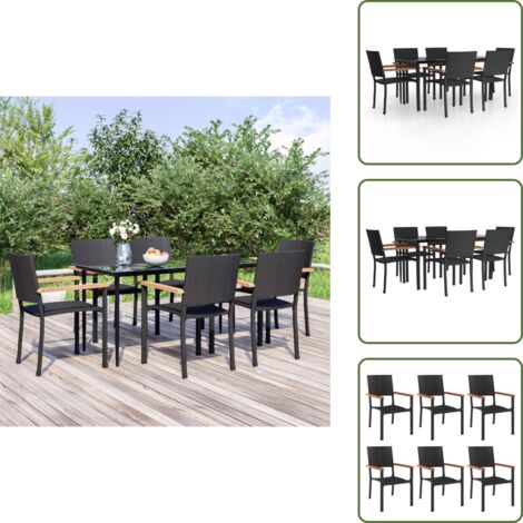 Arredamento da giardino - vidaXL Set da Pranzo da Giardino 7 pz Nero in Polyrattan - Tavolo in vetro temperato