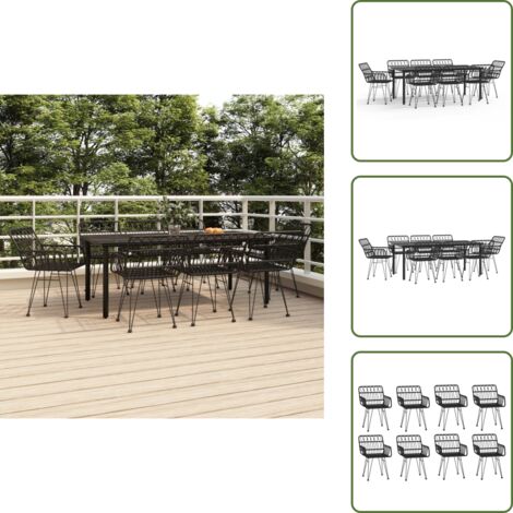 Arredamento da giardino - vidaXL Set da Pranzo da Giardino 9 pz Nero in Polyrattan - Tavolo in vetro temperato