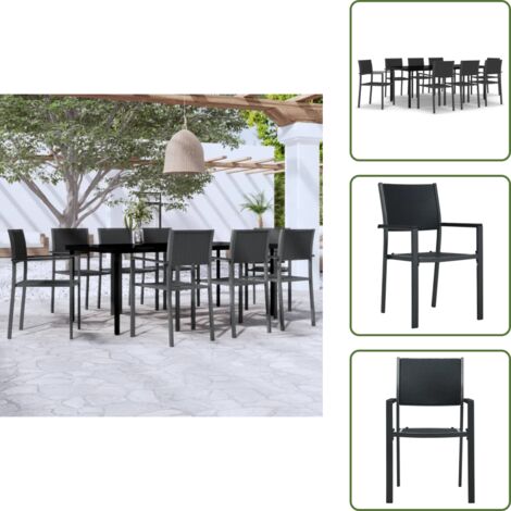 Arredamento da giardino - vidaXL Set da Pranzo da Giardino 9 pz Nero - Tavolo in vetro