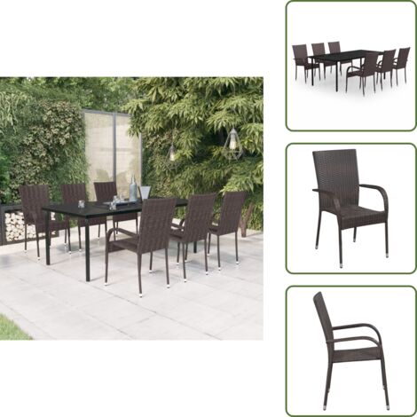 Arredamento da giardino - vidaXL Set da Pranzo per Giardino 7 pz con Cuscini Marrone e Nero - Tavolo in vetro
