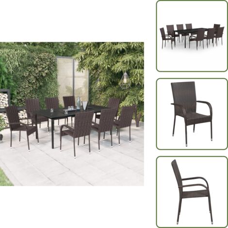 Arredamento da giardino - vidaXL Set da Pranzo per Giardino 9 pz con Cuscini Marrone e Nero - Tavolo in vetro