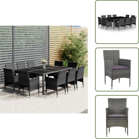 Arredamento da giardino - vidaXL Set Pranzo da Giardino 11pz in Polyrattan Grigio - Tavolo in acciaio