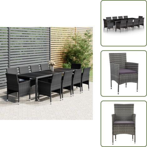 Arredamento da giardino - vidaXL Set Pranzo da Giardino 11pz in Polyrattan Grigio - Tavolo in acciaio