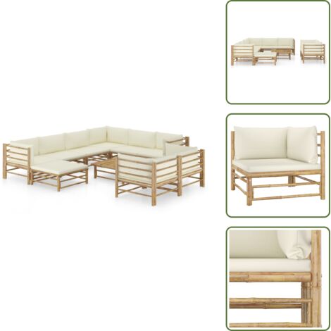 Arredamento da giardino - vidaXL Set Salotto da Giardino 10pz con Cuscini Bianco Crema in Bambù - Cuscini per seduta