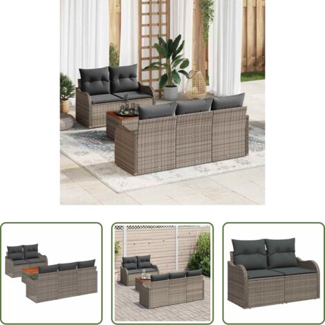 Arredamento esterno -  Set Divano da Giardino 6 pcs Grigio polyrattan