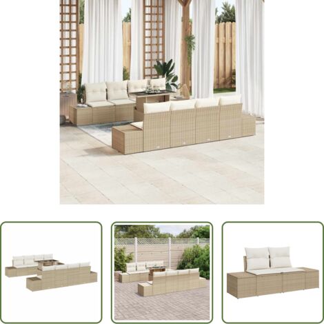 Arredamento esterno -  Set Divano da Giardino 9 pcs Beige e Crema polyrattan