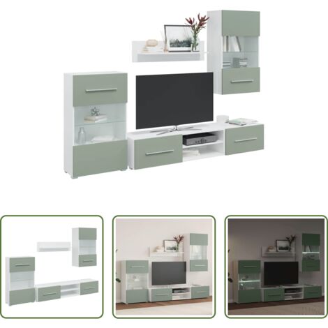 Arredamento moderno - Mobile TV 5 pz con Illuminazione a LED Verde Oliva Truciolato