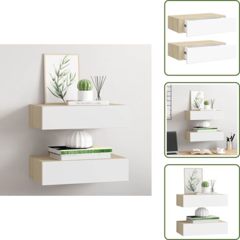 Arredamento moderno - vidaXL Scaffali con Cassetti 2 pz Rovere e Bianco 40x23,5x10 cm in MDF - Scaffale in MDF