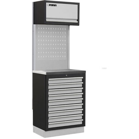 Arredamento modulare garage officina FERVI A008R - 680 x 498 x 2000 h mm - piano in acciaio inox
