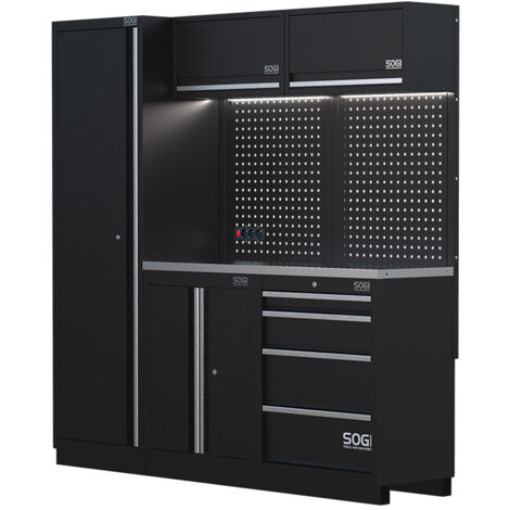 Arredamento modulare in lamiera SOGI ARR-OFF-1960 per officina e garage - piano in acciaio inox - 1960x466x2000 mm