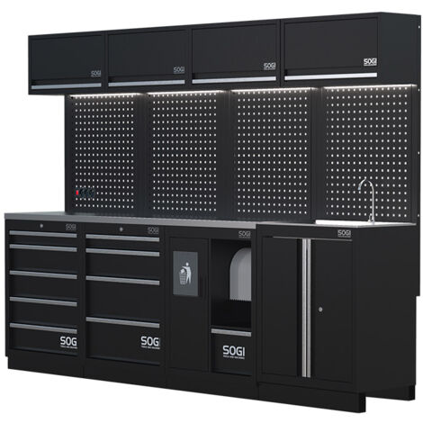 Arredamento modulare in lamiera SOGI ARR-OFF-2720 per officina e garage - piano in acciaio inox - 2720x466x2000 mm