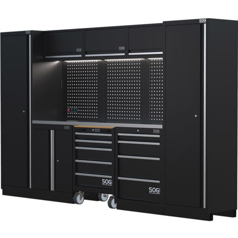 Arredamento modulare in lamiera SOGI ARR-OFF-3240 per officina e garage - piano in acciaio inox - 3240x466x2000 mm