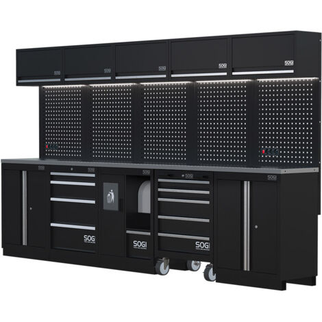 Arredamento modulare in lamiera SOGI ARR-OFF-3400 per officina e garage - piano in acciaio inox - 3400x466x2000 mm