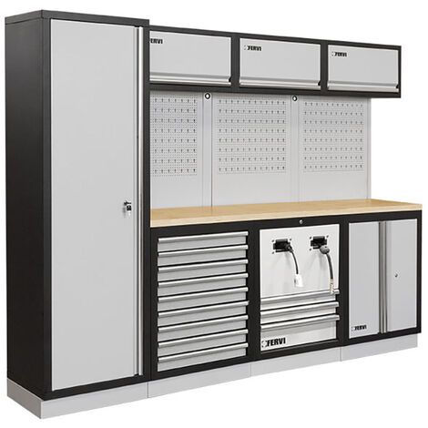 Arredamento modulare officina garage FERVI A007UF - 2640 x 498 x 2000 h mm - piano in legno