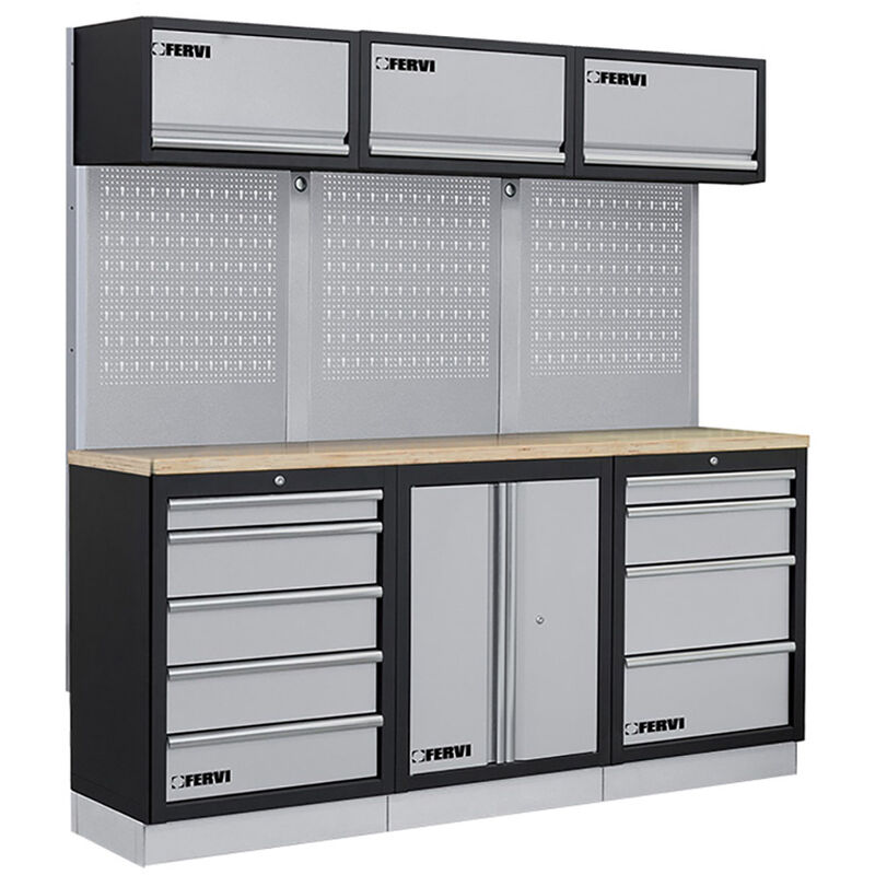 Arredamento modulare per officina FERVI A007N - 2040 x 498 x 2000 h mm - piano in legno