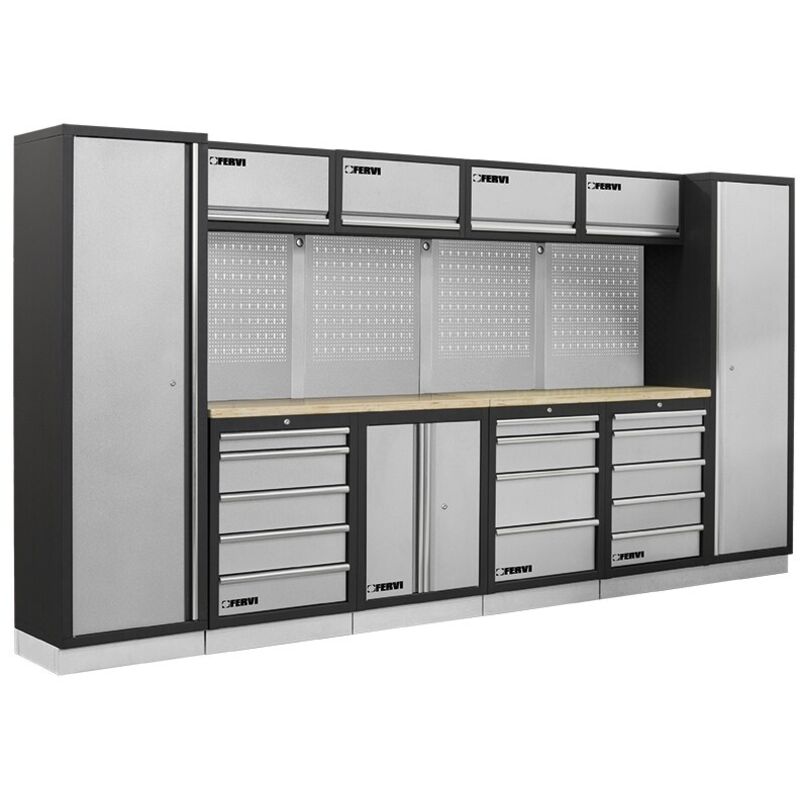 Arredamento modulare per officina FERVI A007A - 3920 x 498 x 2000 h mm - piano in legno