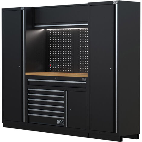 Arredamento modulare per officina e garage SOGI ARR-OFF-2560-L - piano in legno - 2560x465x2000 mm