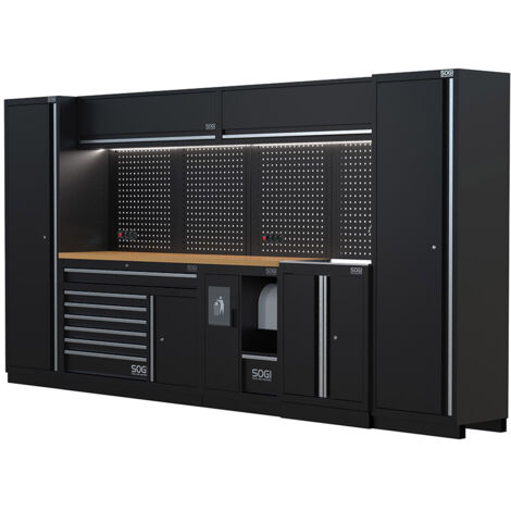 Arredamento modulare per officina e garage SOGI ARR-OFF-3920-L - piano in legno - 3920x465x2000 mm