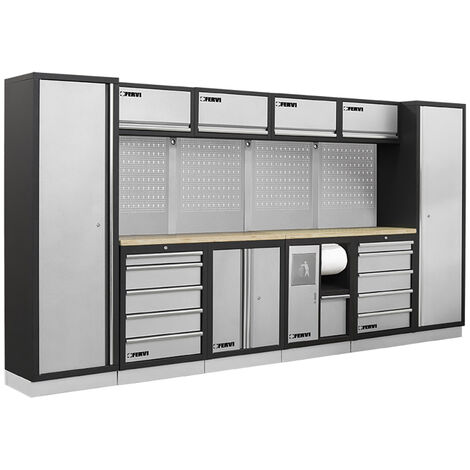 Arredamento modulare per officina FERVI A007B - 3920 x 498 x 2000 h mm - piano in legno