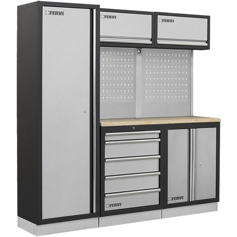 Arredamento modulare per officina FERVI A007C - 1960 x 498 x 2000 h mm - piano in legno