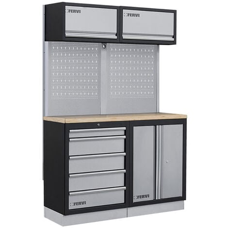 Arredamento modulare per officina FERVI A007M - 1360 x 498 x 2000 h mm - piano in legno