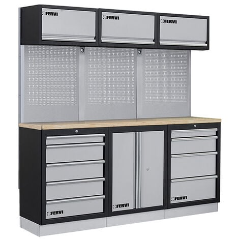 Arredamento modulare per officina FERVI A007N - 2040 x 498 x 2000 h mm - piano in legno