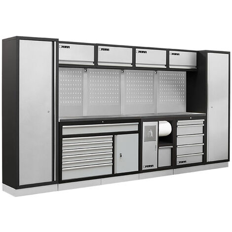 Arredamento modulare per officina FERVI A008V - 3920 x 498 x 2000 h mm - piano in acciaio inox